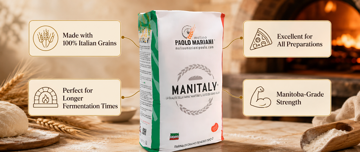 Molino Mariani Manitaly Manitoba flour from 100% Italian grains (25kg / 55 lbs) product benefits
