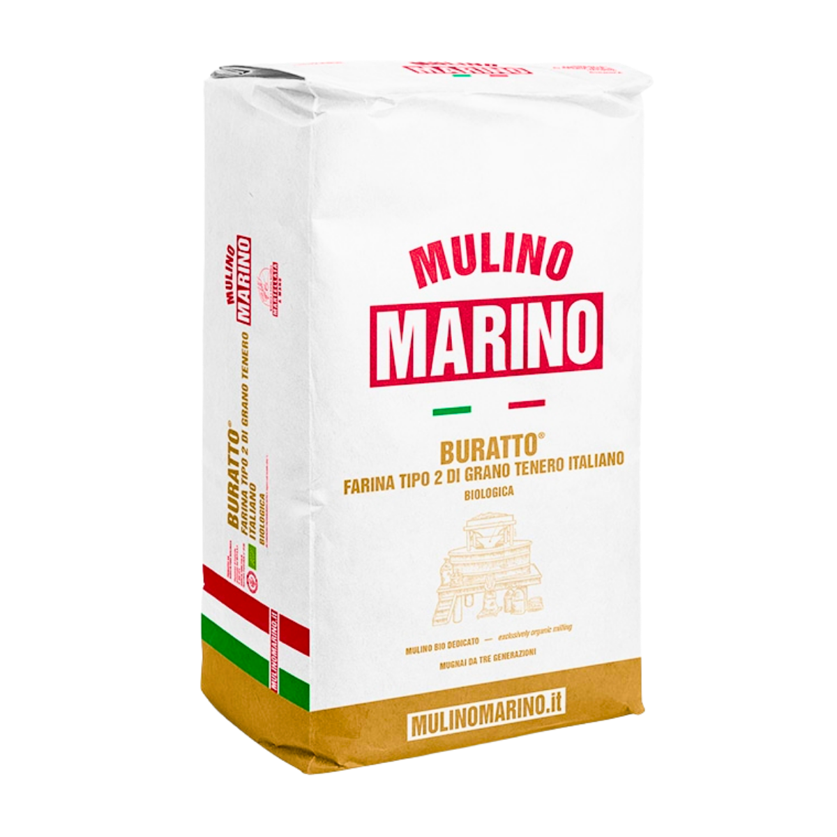 Mulino Marino Organic Buratto Type 2 – Stoneground Bread & Pizza Flour (25kg/55lbs)