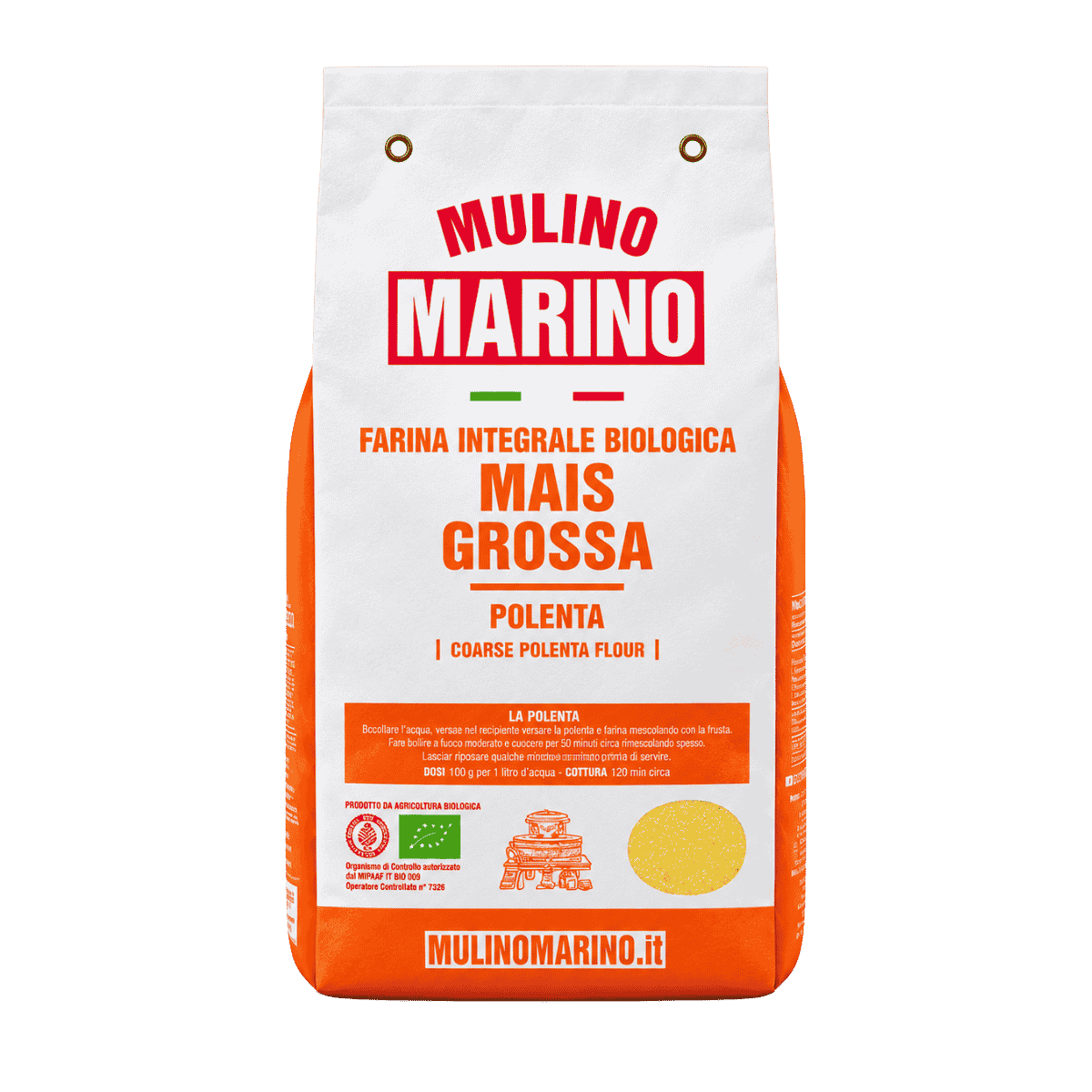 Mulino Marino Coarse Organic Whole Corn Flour for Polenta (1kg/2.2lbs)