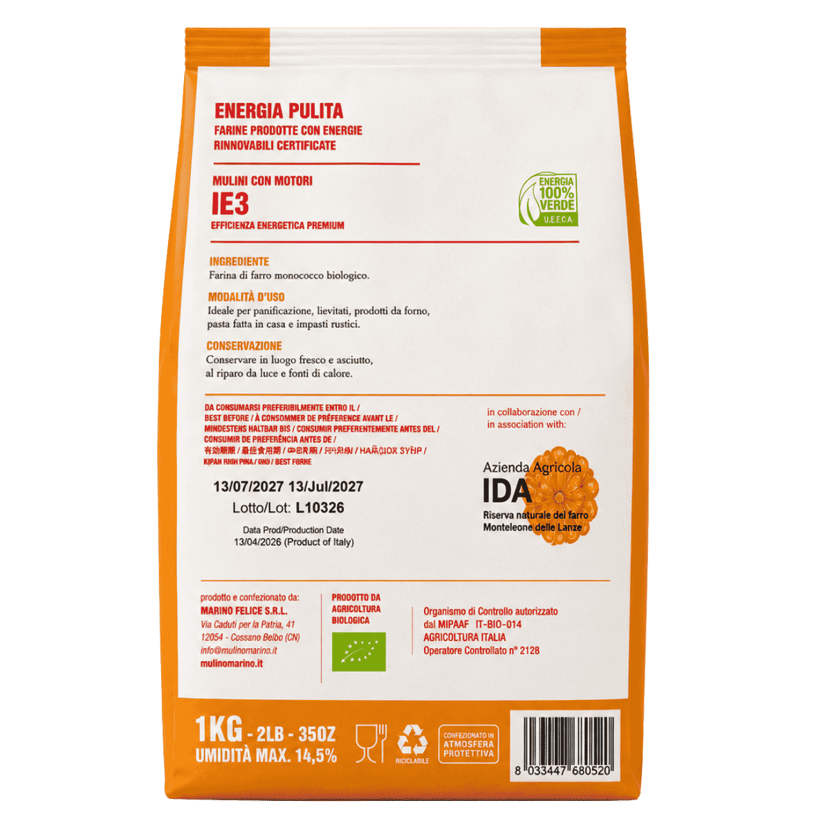 Mulino Marino Organic Enkir Flour (1kg/2.2lbs)