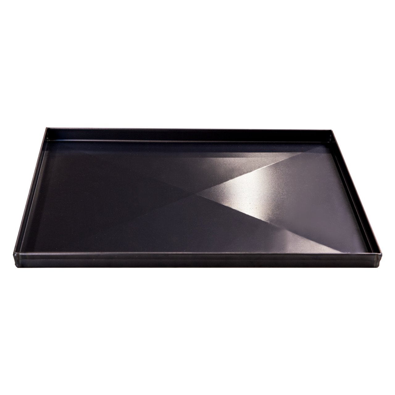Black rectangular pizza pan on a white background