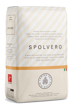 Spolvero flour packaging with text and branding on a white background