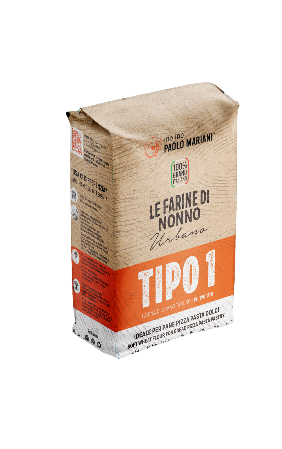 Bag of flour with 'Le Farine di Nonno' branding on a white background