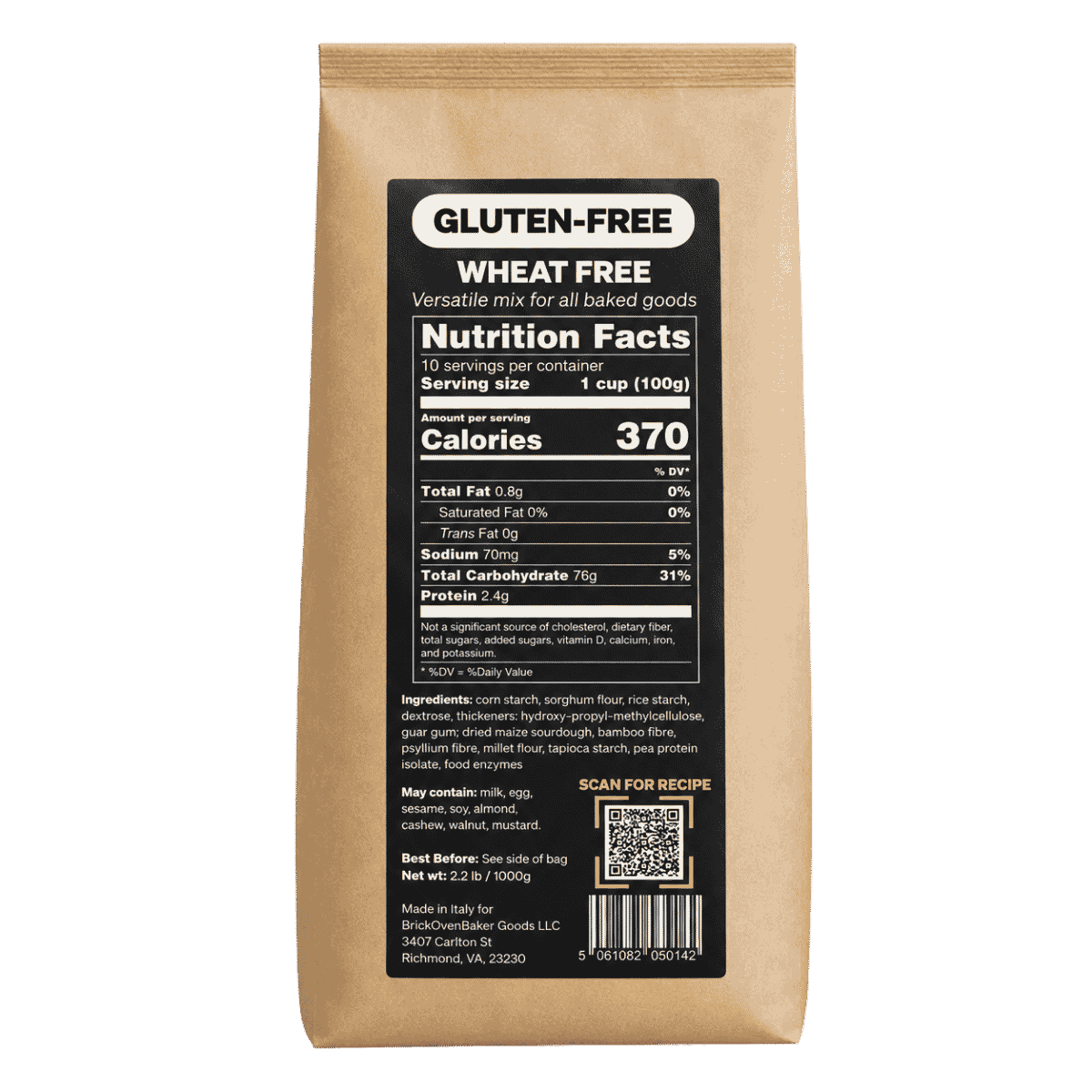 ZERØ Gluten-Free All-Purpose Wheat-Free Flour Mix – Made in Italy (1kg/2.2lb)