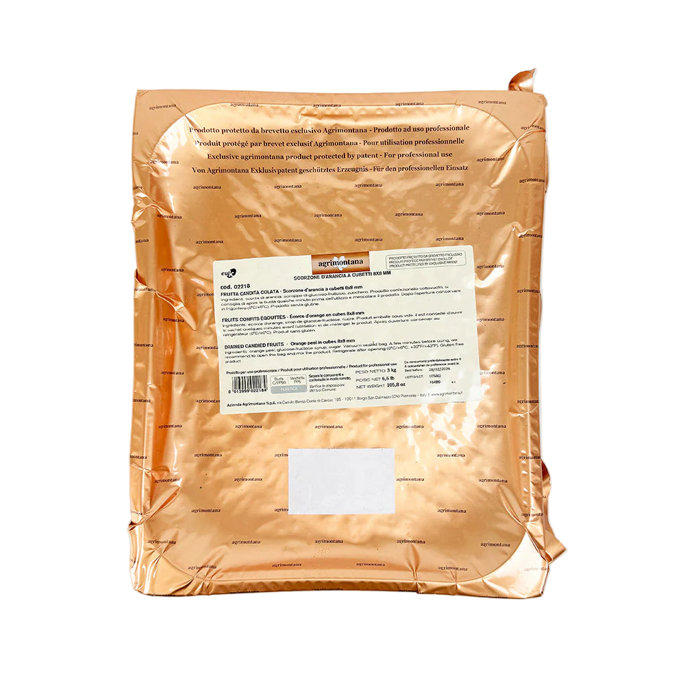 Agrimontana Candied Orange Peel 8x8mm Cubes (3kg/6.6lbs)