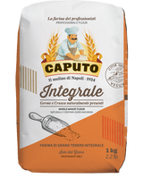 Bag of Caputo Integrale whole wheat flour with branding and product details on a white background