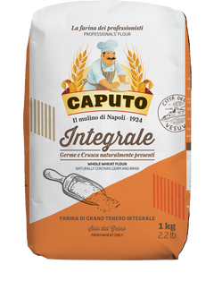 Bag of Caputo Integrale whole wheat flour with branding and product details on a white background