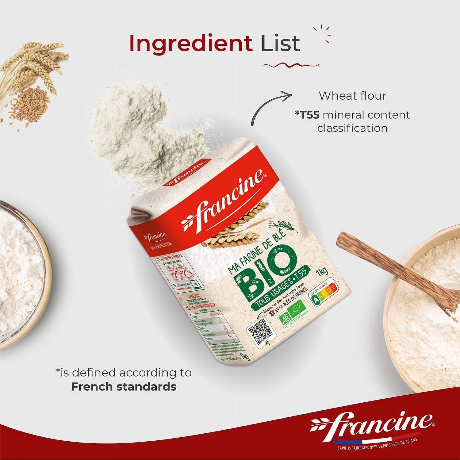 Francine Organic T55 French French All-Purpose Baking Flour (1 kg/2.2lbs)