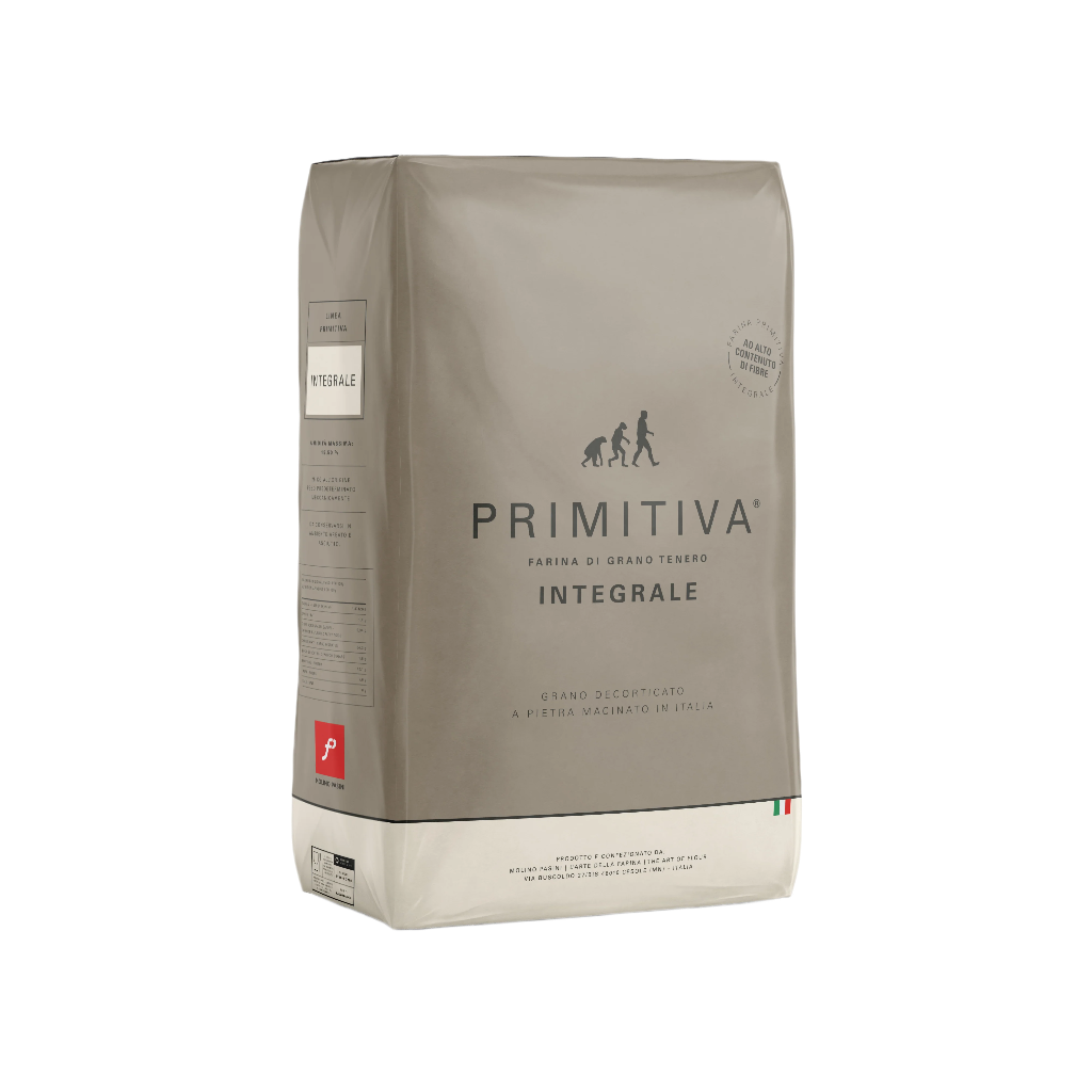 Primitiva whole wheat flour bag on a white background
