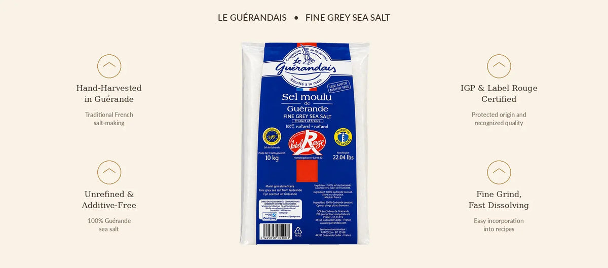 Le Guérandais Fine Grey Sea Salt – Label Rouge (10 kg / 22.04 lb) product benefits