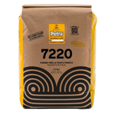 Bag of Petra pasta flour with brand logo and product details on a white background