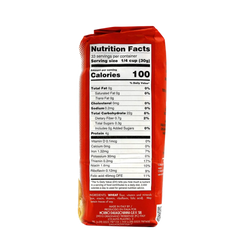 Nutrition facts label on a red package with white background